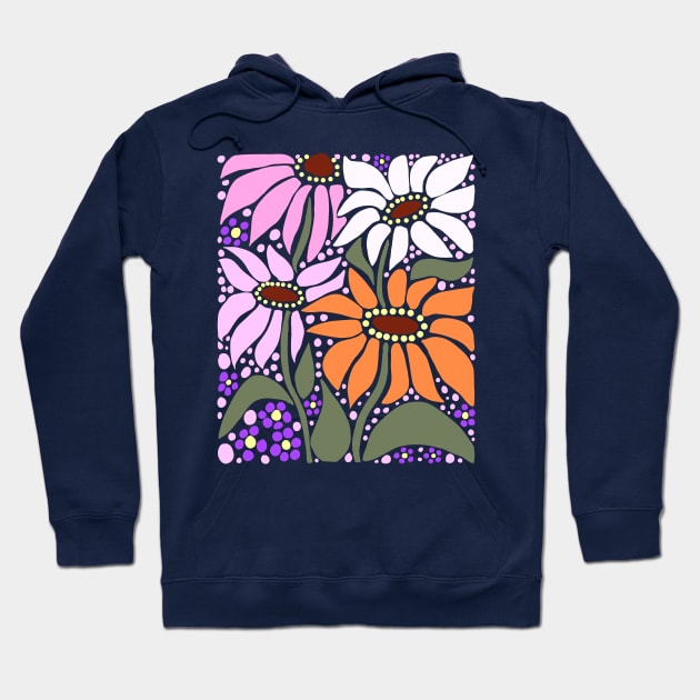 Cute pink white and orange summer wildflowers boho Art style Hoodie by Yarafantasyart